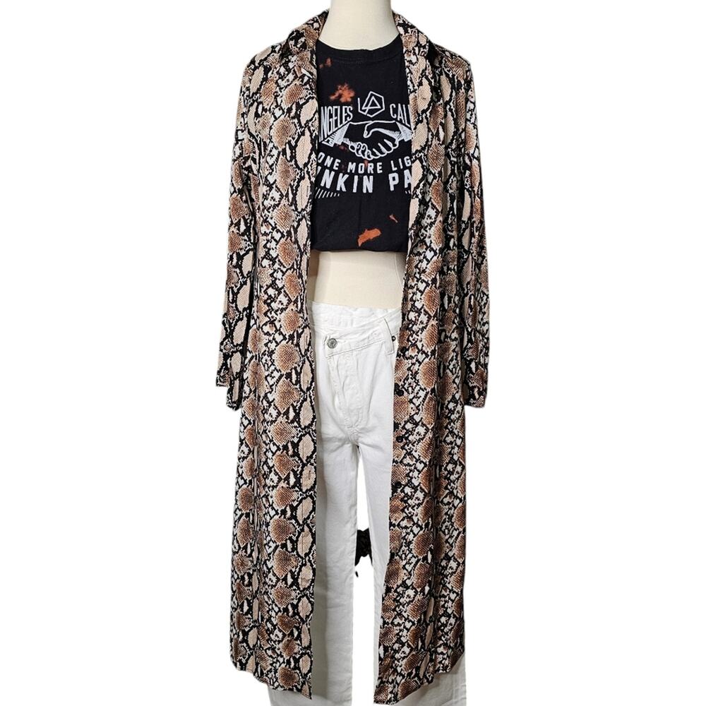 Brown Snake Print Duster button-up Shirtdress Size Small